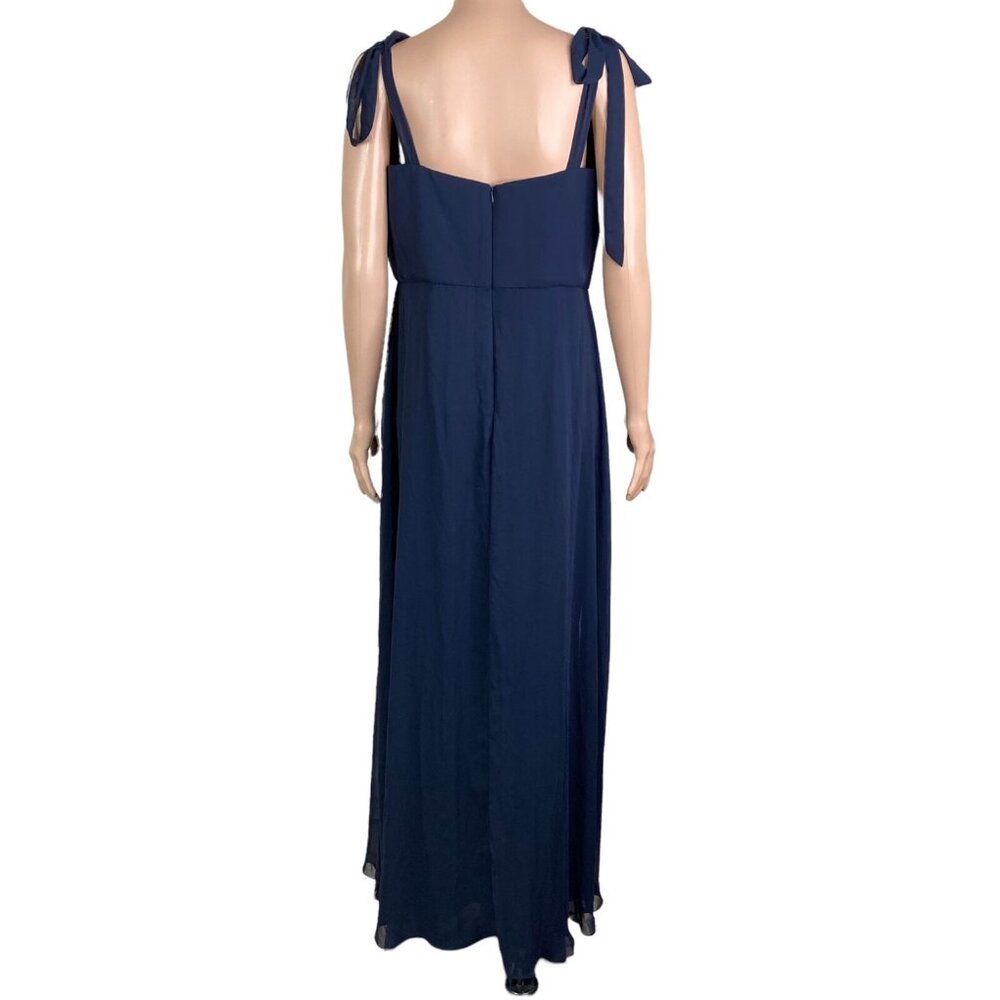 Dessy Collection Dress Womens 16 Luxchiff FL Bow Shoulder Blue Maxi Plus - Picture 11 of 12